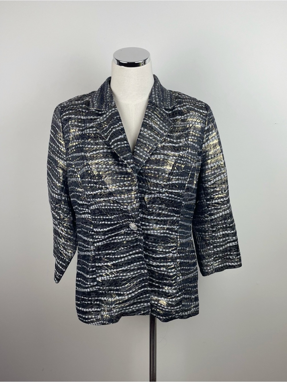 Draper's & Damon's Gold Gray Metallic Button Front Jacket Textured Striped Women